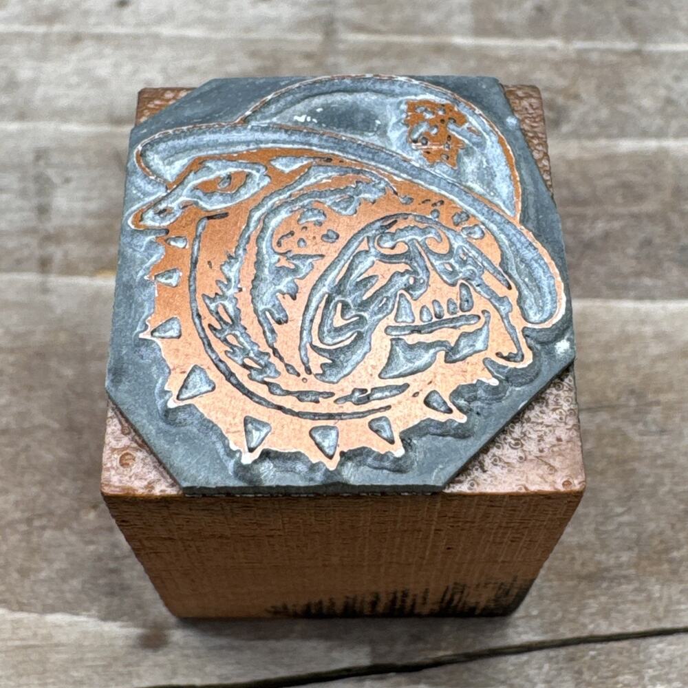Vintage Wood and Metal USMC Bulldog Stamp Block Typeface Miniature